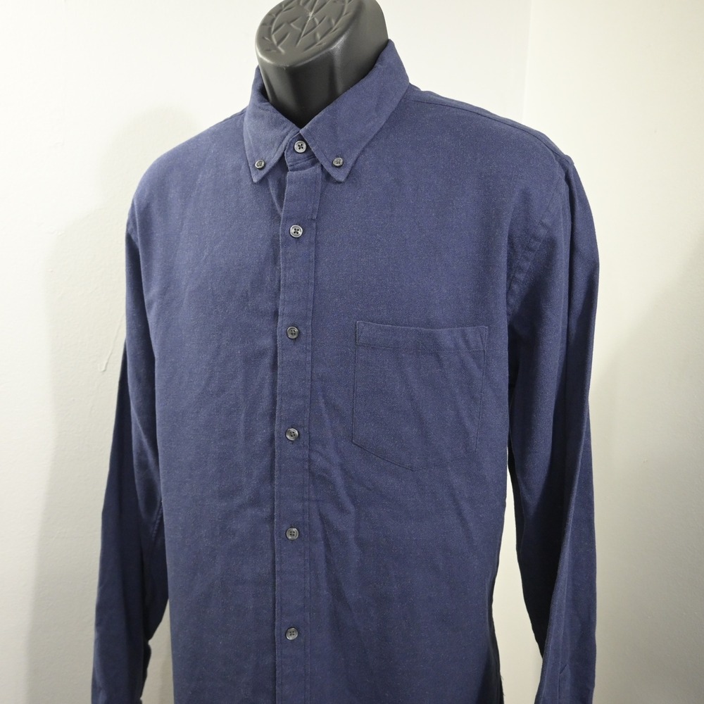 J.Crew Button Up Shirt Mens L Slim Navy Blue Long Sleeve Cotton Flannel Pocket